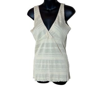 Vintage women’s large 90s y2k babydoll tank top textured cream